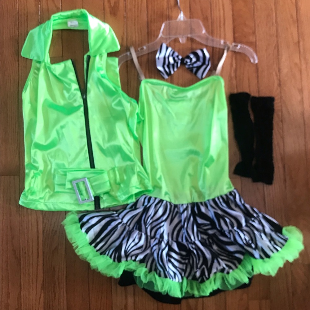 Weissman Dance Pageant Costume Outfit 2 Piece Child Large EUC Green & Black